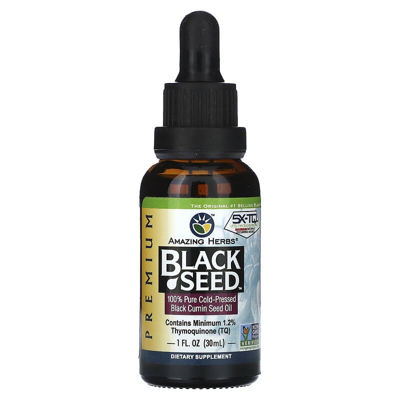 Amazing Herbs, Black Seed, 100% Pure Cold-Pressed Black Cumin Seed Oil, 1 fl oz (30 ml)