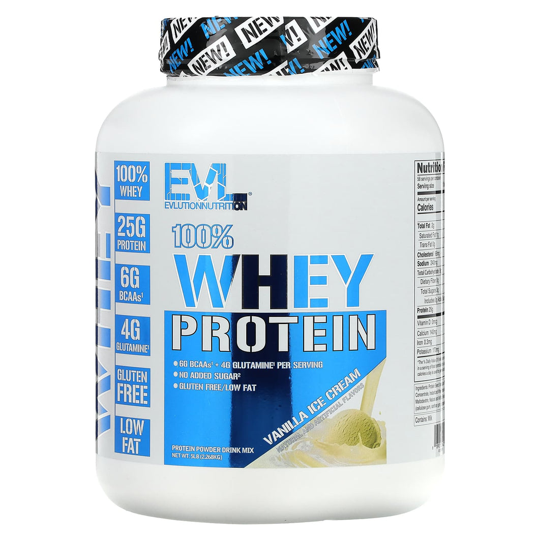 EVLution Nutrition, 100% Whey Protein, Vanilla Ice Cream, 5 lb (2.268 kg)