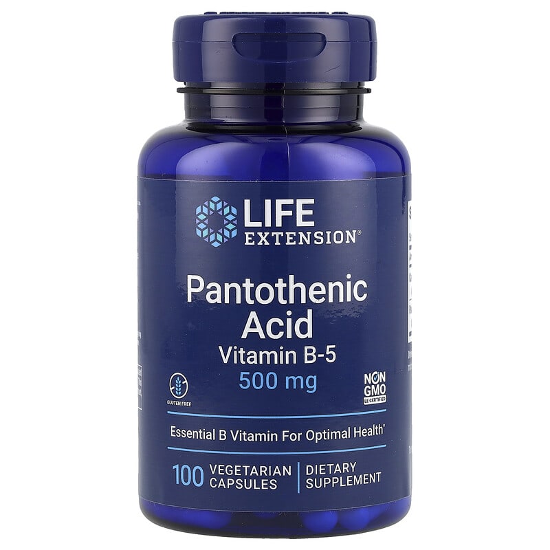 Life Extension, Pantothenic Acid, Vitamin B-5, 500 mg, 100 Vegetarian Capsules EXP DATE 06/25