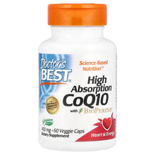 Load image into Gallery viewer, Doctor&#39;s Best High Absorption CoQ10 with BioPerine 400 mg 60 Veggie Capsules