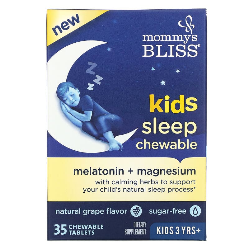 Mommy's Bliss, Kids Sleep Chewable, Melatonin + Magnesium, Kids 3 Yrs+, Natural Grape, 35 Chewable Tablets