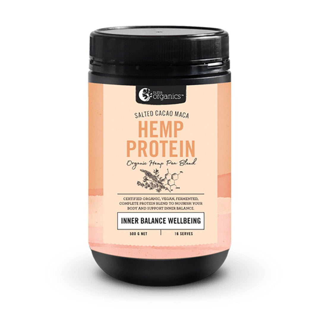 Nutra Organics Hemp Protein Salted Cacao Maca (Organic Hemp Pea Blend Inner Balance Wellbeing) 500g