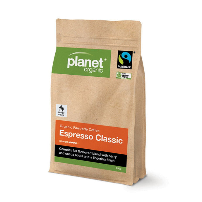 Planet Organic Coffee Espresso Classic Plunger Ground 250g