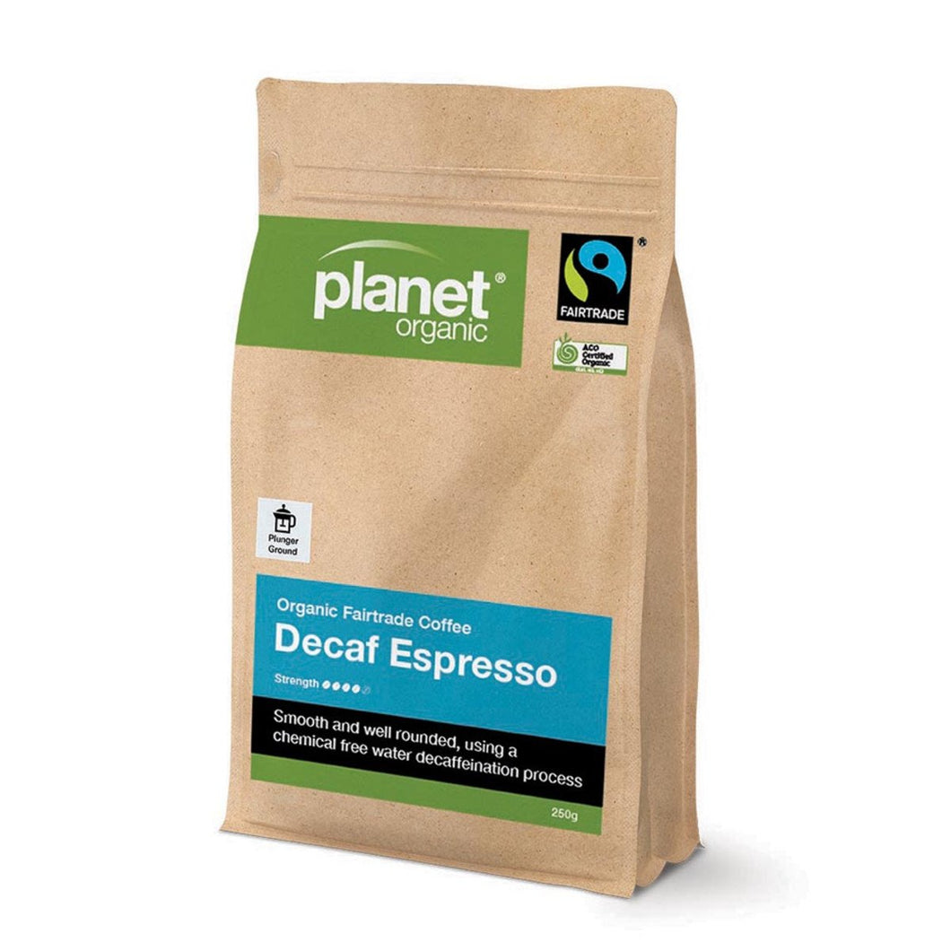 Planet Organic Coffee Espresso Decaf Plunger Ground 250g