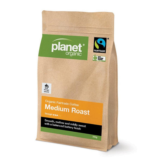 Planet Organic Coffee Medium Roast Plunger Ground 250g